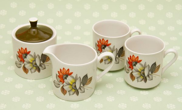 Myott Montego tea coffee set, Myott Montego Creamer/Milk Jug, Sugar Bowl and Two Cups Coffee Tea set