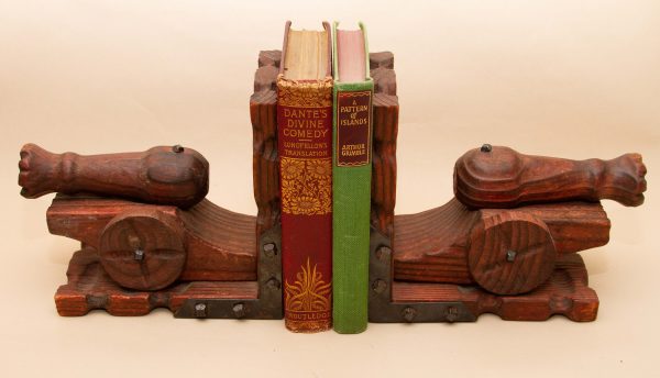 Medieval Style Vintage Cannon Wooden Bookends, Medieval Style Vintage Cannon Wooden Bookends, Mediaeval Armory Castle Decor