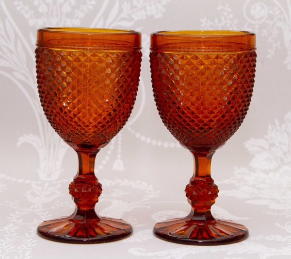 amber glass wine goblets, A Pair of Vintage Amber Glass Goblets, Wine Glasses, Cocktails, Drinks