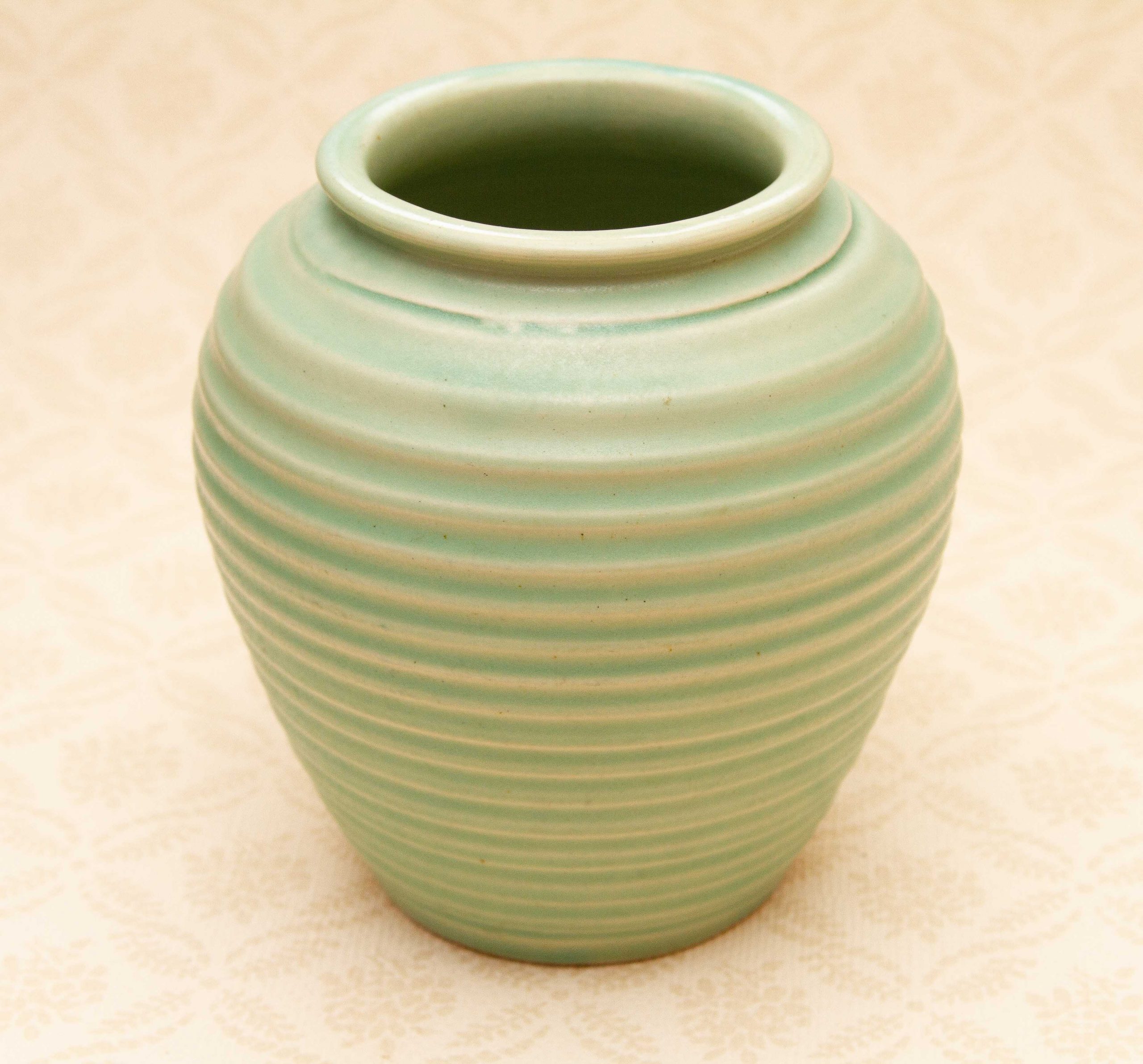 Lovatts Vintage Green Ribbed Stoneware Vase 1950's Pottery Love Vintage
