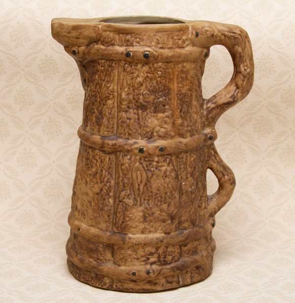 Moira Hillstonia large jug vase, Large Two Handle Hillstonia Stoneware Pitcher Jug Vase Tree Bark Design, Moira Pottery