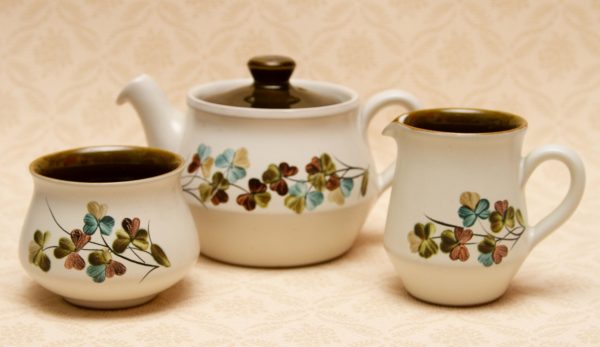 Denby shamrock tea set, Denby Shamrock Tea Set, Teapot, Jug, Sugar Basin &#8211; 1980&#8217;s Stoneware Pottery