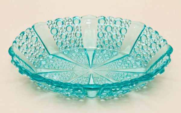 Davidson glass dish, Davidson Vintage Turquoise Blue Bobble Glass Oval Dish