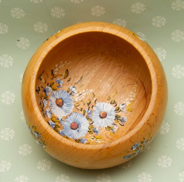 hand painted wood bowl, Small Wood Bowl With Hand Painted Flowers, Floral Design