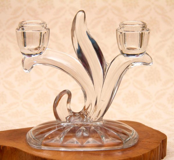 Art Deco glass candlestick, Art Deco Glass Candlestick, 2 Arm Candle Holder &#8211; Taper, Dinner Candle