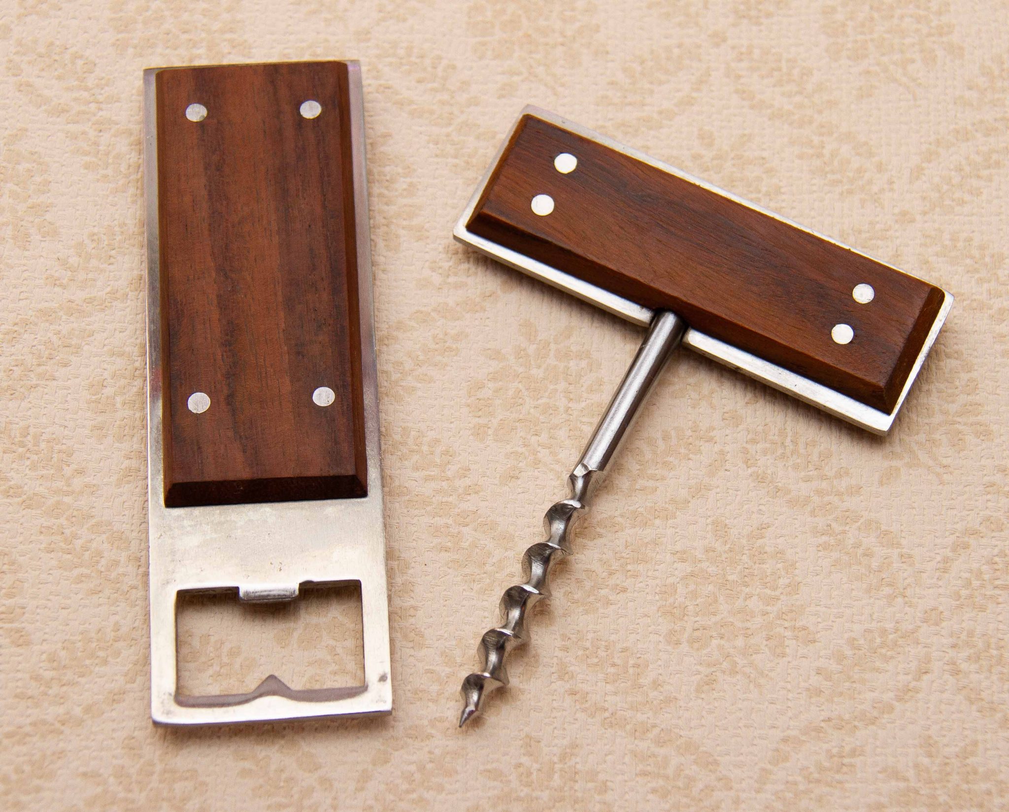 Mid Century Modern Teak Bar Set Cork Screw and Bottle Opener, Vintage Danish Barware Love Vintage