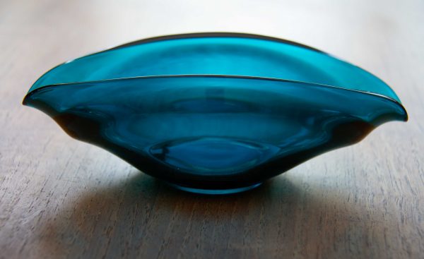 Sowerby 1960's turquoise glass, 1960s Sowerby Art Glass Boat Shape Glass Bowl Trinket Dish Petrol Blue/Turquoise