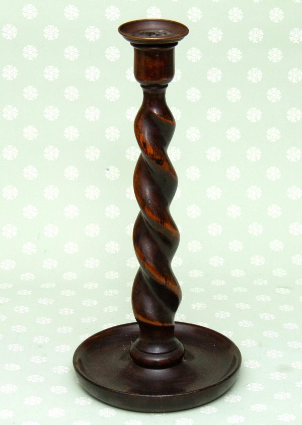 antique barley twist wooden candlestick, Tall Antique Wooden Barley Twist Candlestick, Dinner/Taper Candle holder