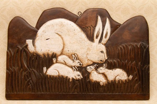 carved wooden rabbits picture, Carved Rustic Wooden Wall Plaque Picture White Rabbits