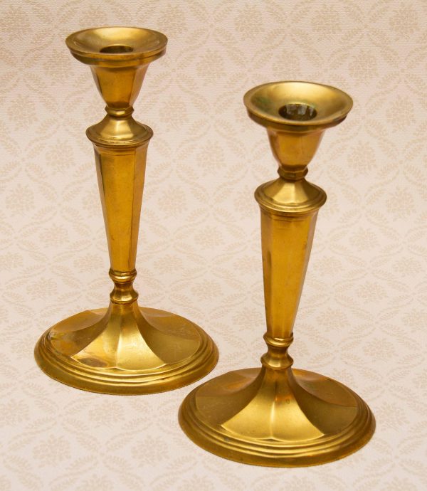 oval brass candlesticks, Pair Of Oval Brass Candlesticks, Dinner Taper Candle Holders