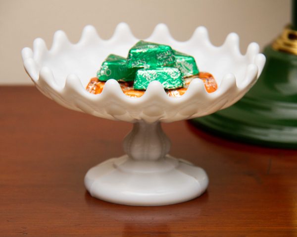 Milk Glass dish, Small Vintage Milk Glass Pedestal Bowl/Tazza &#8211; Bonbon Trinket Dish