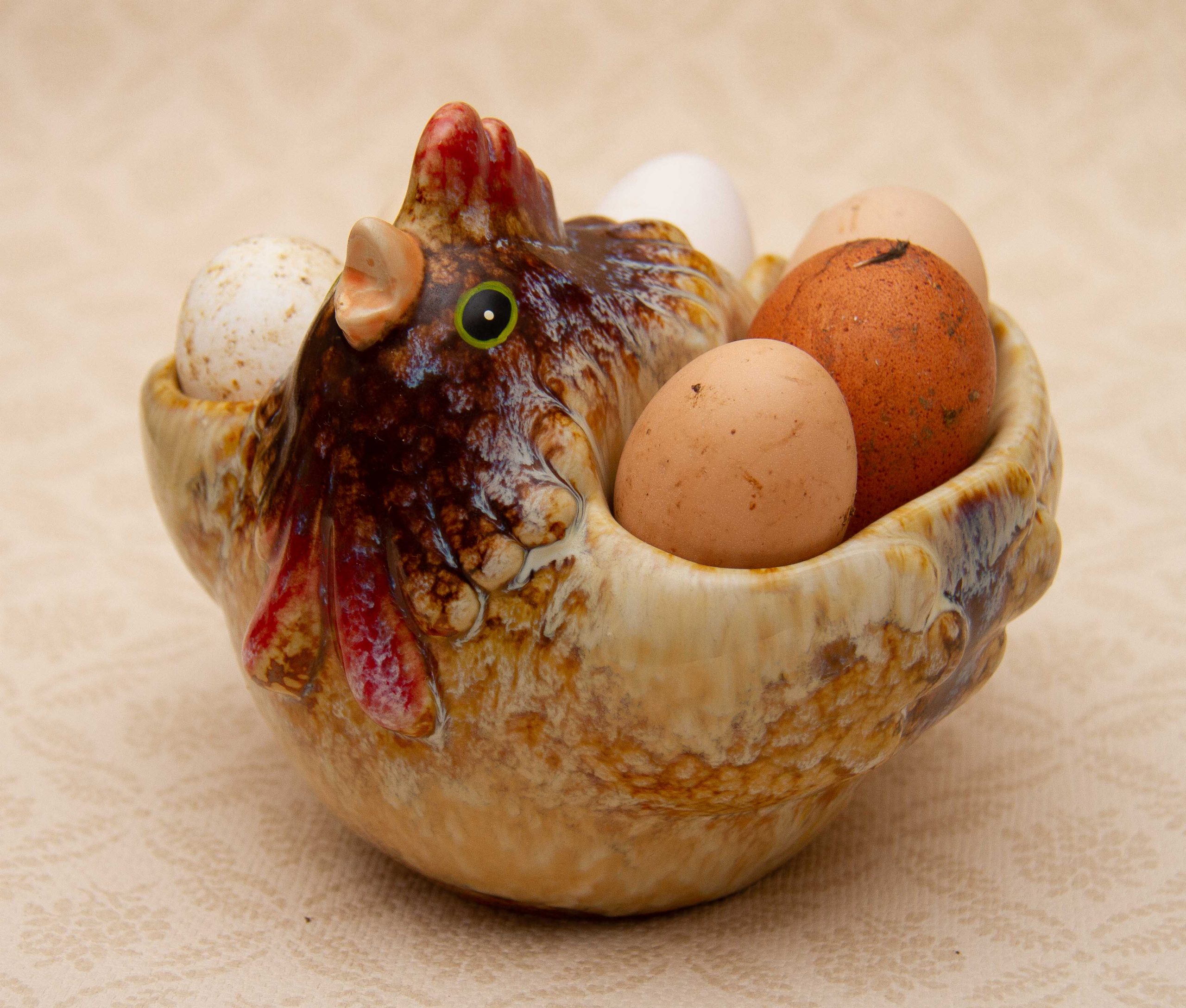 Pottery Chicken Egg Storage Holder, Hen , Rooster