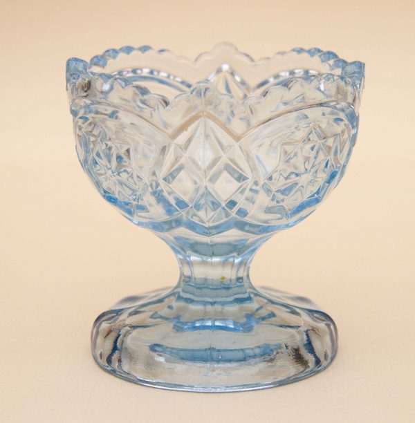 blue glass footed bowl, Decorative Vintage Small Blue Glass Footed Bowl, Tealight Candle Holder