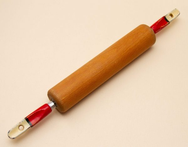 1960's wooden rolling pin, Traditional 1960&#8217;s Wooden Rolling Pin With Red &#038; White Handles