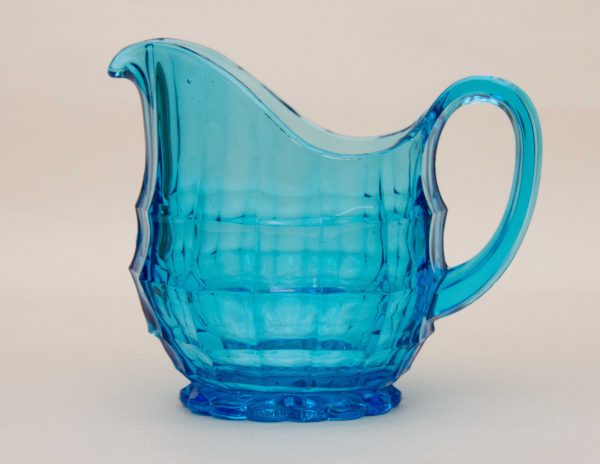 Art Deco turquoise blue glass jug, Large Art Deco Turquoise Blue Glass Pitcher, Fruit, Water Jug