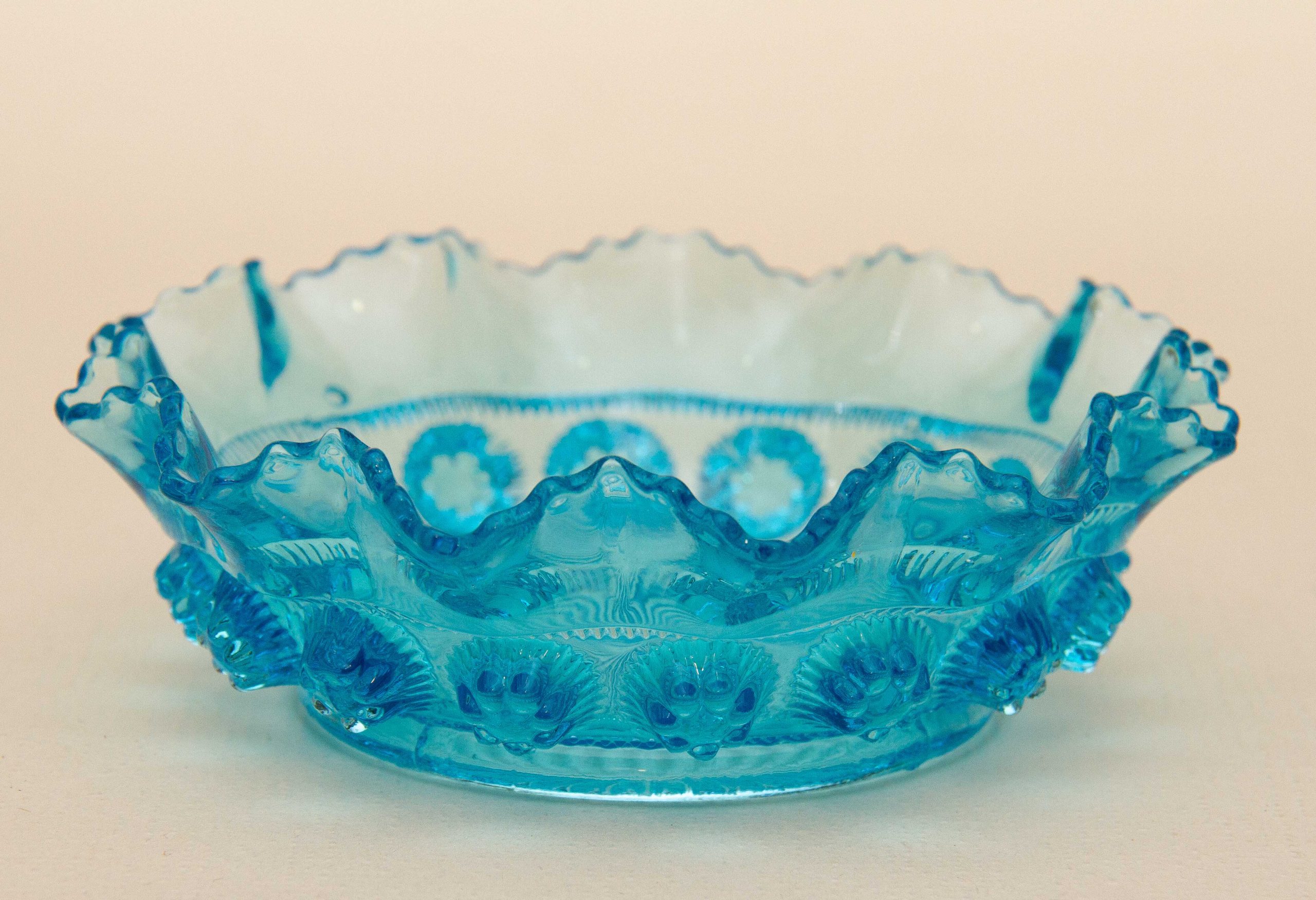 Small Vintage Turquoise Blue Bobble Glass Dish Love Vintage