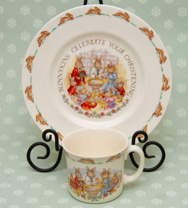 Bunnykins Royal Doulton, Bunnykins Royal Doulton Christening Plate &#038; Mug/Cup Set