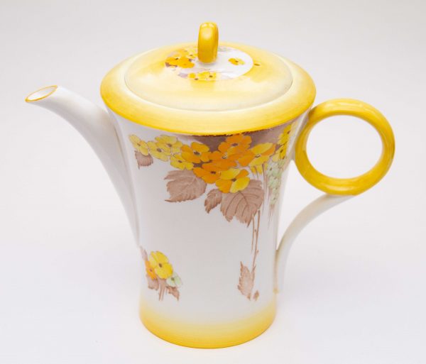 Shelley Art Deco Phlox yellow flowers coffee pot, Art Deco Shelley Phlox Coffee Pot Hand Painted Yellow Flower Pattern