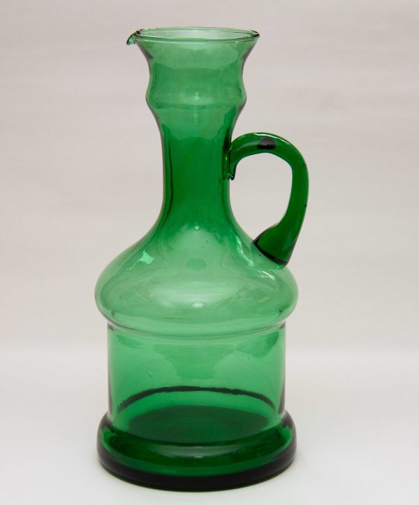 large Vintage green Glass jug pitcher, Tall Hand Blown Green Glass Pitcher Vintage Water/Fruit Juice Jug