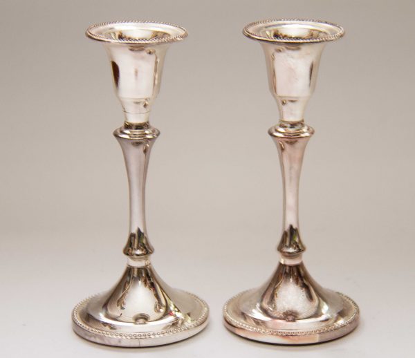 pair of vintage silver plated candlesticks, Pair of Small Vintage Silver Plated Candlesticks, Dinner/Taper Candle Holders