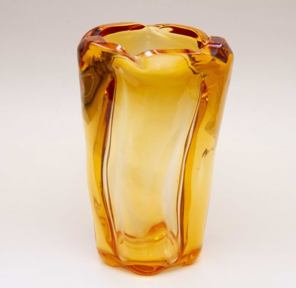 Whitefriars Amber Glass Twisted Lobed Vase 1950's, Whitefriars Large Vintage Amber Glass Twisted Lobed Vase 1950&#8217;s