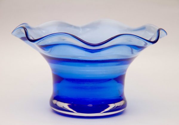 Large Cobalt Blue Glass Bowl, Large Cobalt Blue Glass Frilled Edge Bowl