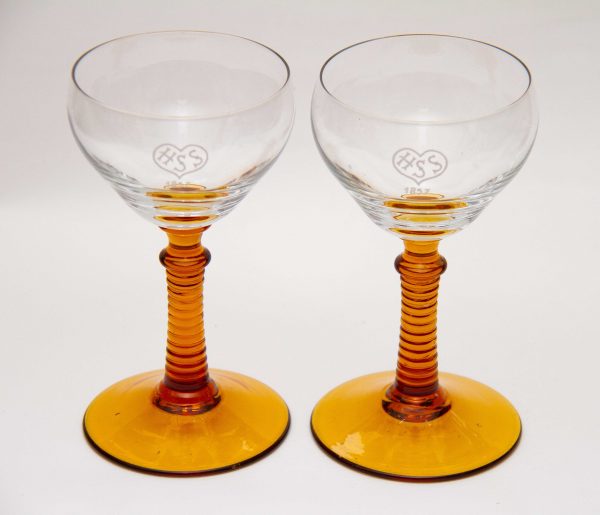 Pair Amber Stemmed Hock Wine Glasses, Pair Amber Stemmed Hock Wine Glasses  H. Sichel Söhne (HSS)