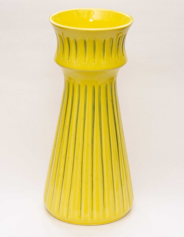 Sadler Yellow and Brown Floral Flower Jug, Large Mid Century Modern Yellow Vase