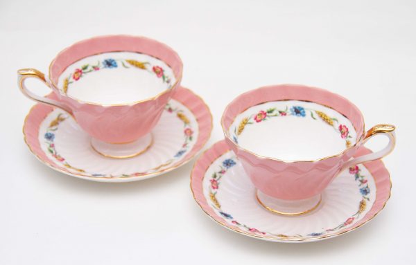 Aynsley Bone China cups and saucers, Pair of Aynsley Pink Tea Cups And Saucers