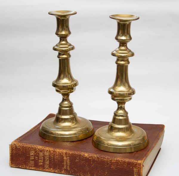 Edwardian large brass candlesticks, Edwardian Brass Candlesticks Dinner/Taper Candle Holders