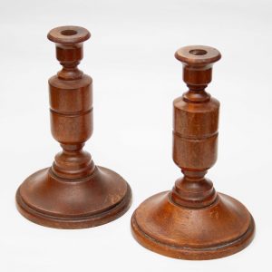 Pair of Lathe Turned Vintage Wooden Candlesticks