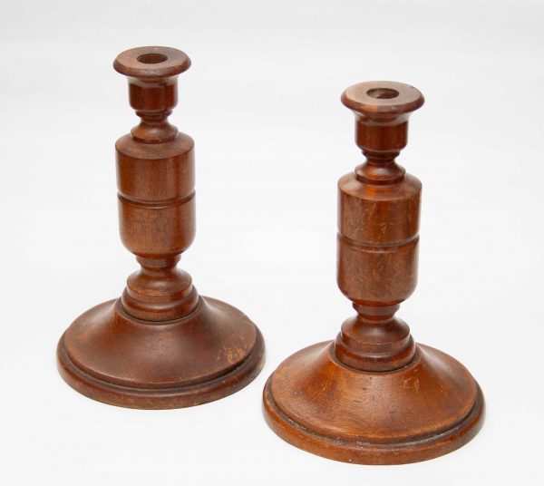 lathe turned Wooden Candlesticks, Pair of Lathe Turned Vintage Wooden Candlesticks