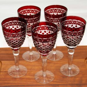 Ruby Diamond Cut Crystal Bohemian Wine Glasses