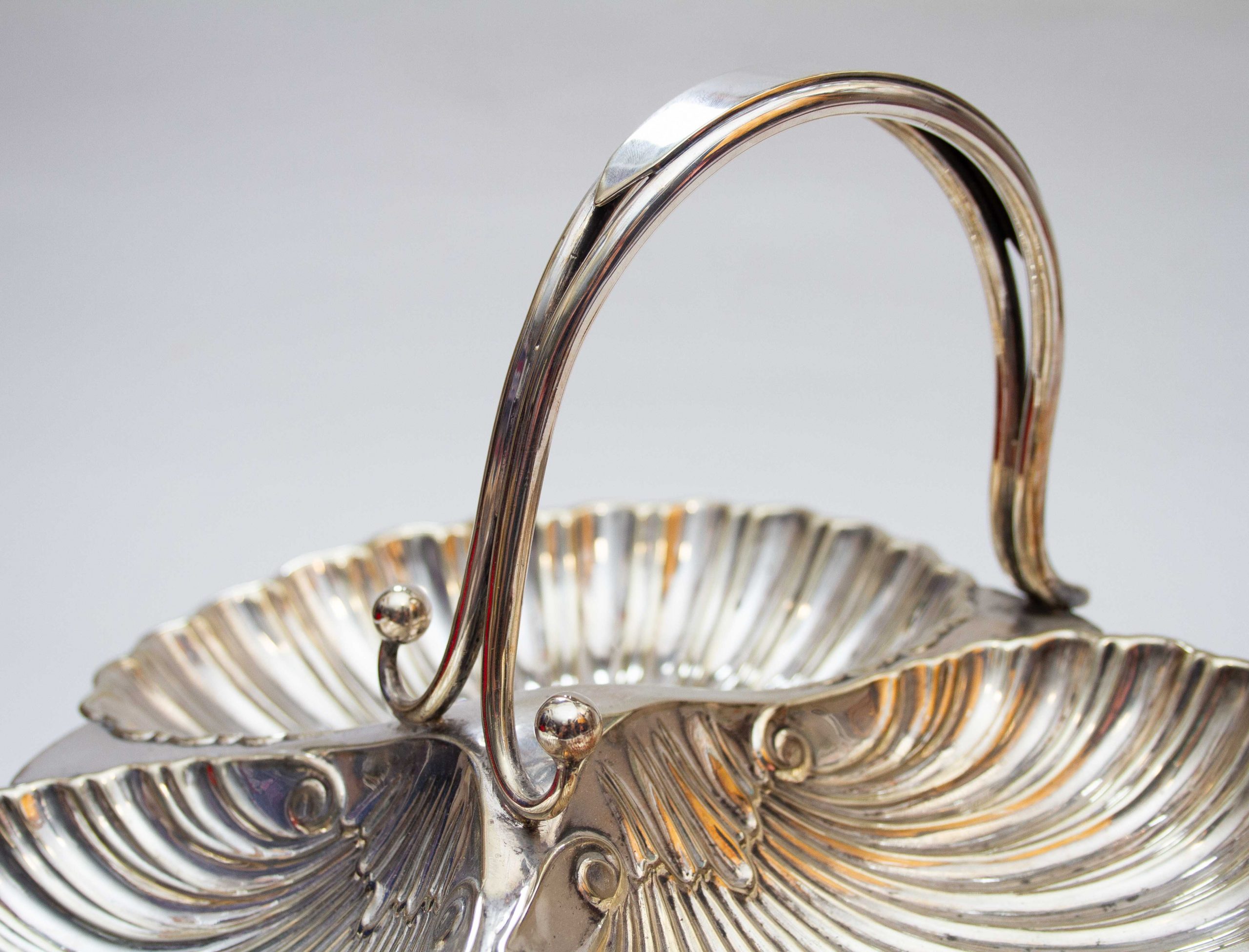 Silver Plated Shell Shaped Three Section Dish, Large Antique Silver Plated Shell Shaped 3 Section Dish With Handle