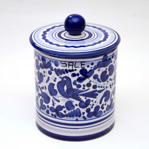 Ravello Italy Salt Storage Jar Hand Painted Blue & White Design