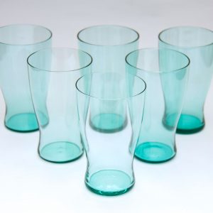 6 Whitefriars Ocean Green Glass Tumblers, Water Glasses 1960's