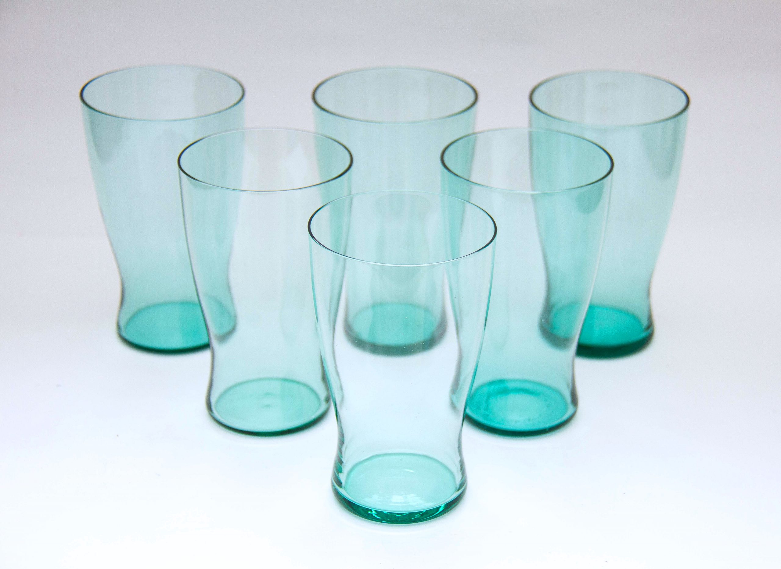 rare set of 6 Whitefriars water glasses, 6 Whitefriars Ocean Green Glass Tumblers, Water Glasses 1960’s