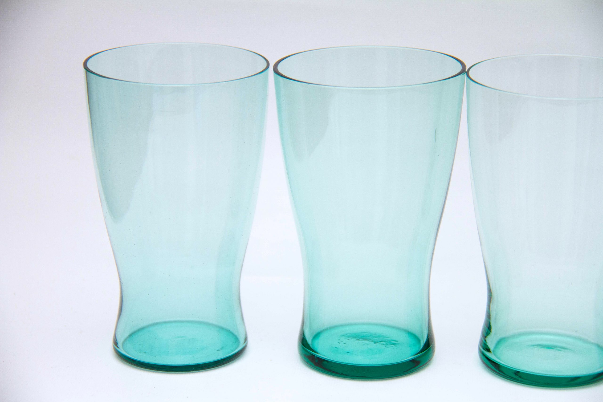 rare set of 6 Whitefriars water glasses, 6 Whitefriars Ocean Green Glass Tumblers, Water Glasses 1960’s