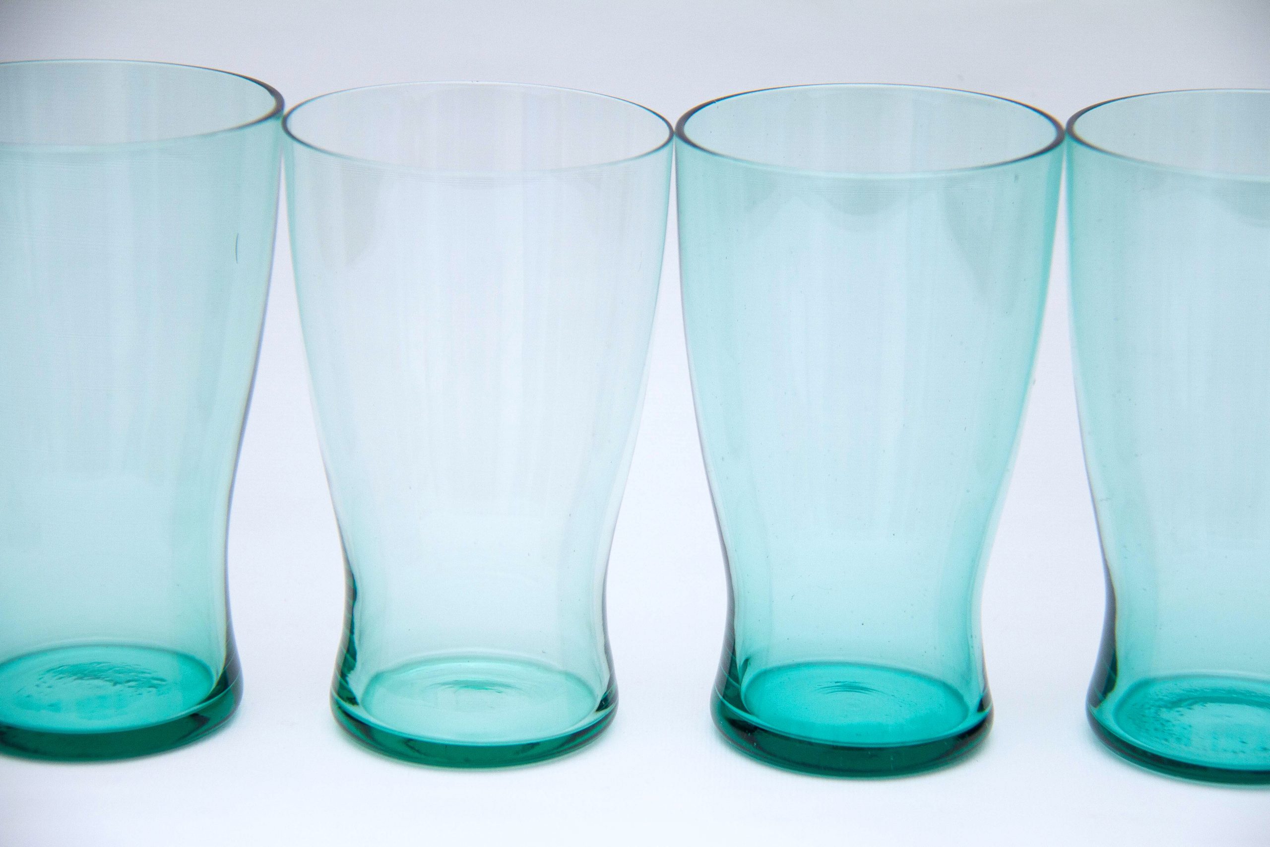 rare set of 6 Whitefriars water glasses, 6 Whitefriars Ocean Green Glass Tumblers, Water Glasses 1960’s