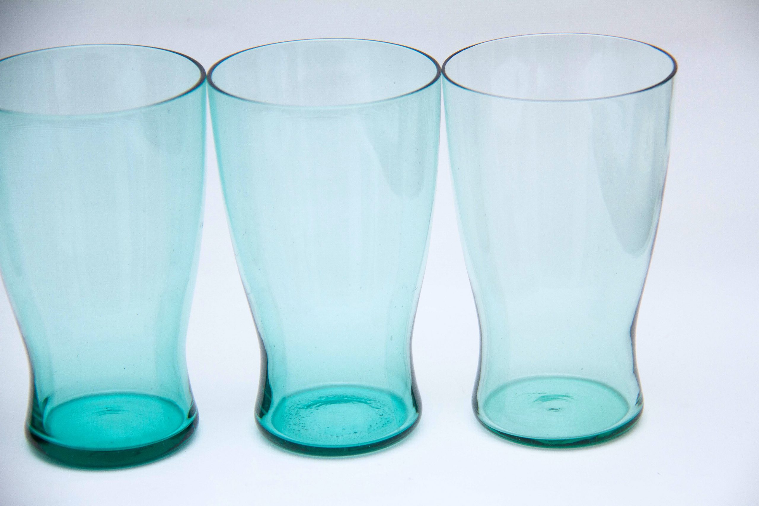 rare set of 6 Whitefriars water glasses, 6 Whitefriars Ocean Green Glass Tumblers, Water Glasses 1960’s