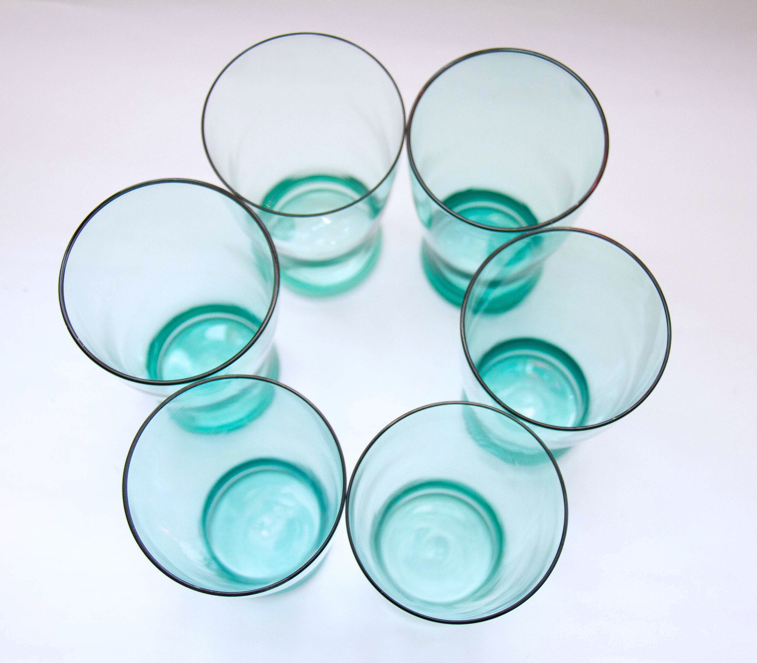 rare set of 6 Whitefriars water glasses, 6 Whitefriars Ocean Green Glass Tumblers, Water Glasses 1960’s