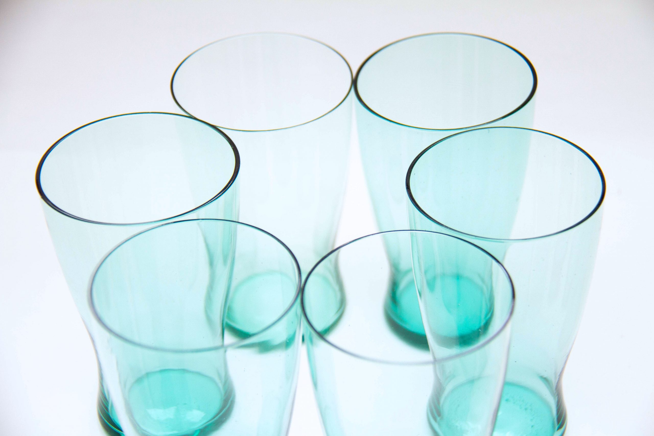 rare set of 6 Whitefriars water glasses, 6 Whitefriars Ocean Green Glass Tumblers, Water Glasses 1960’s