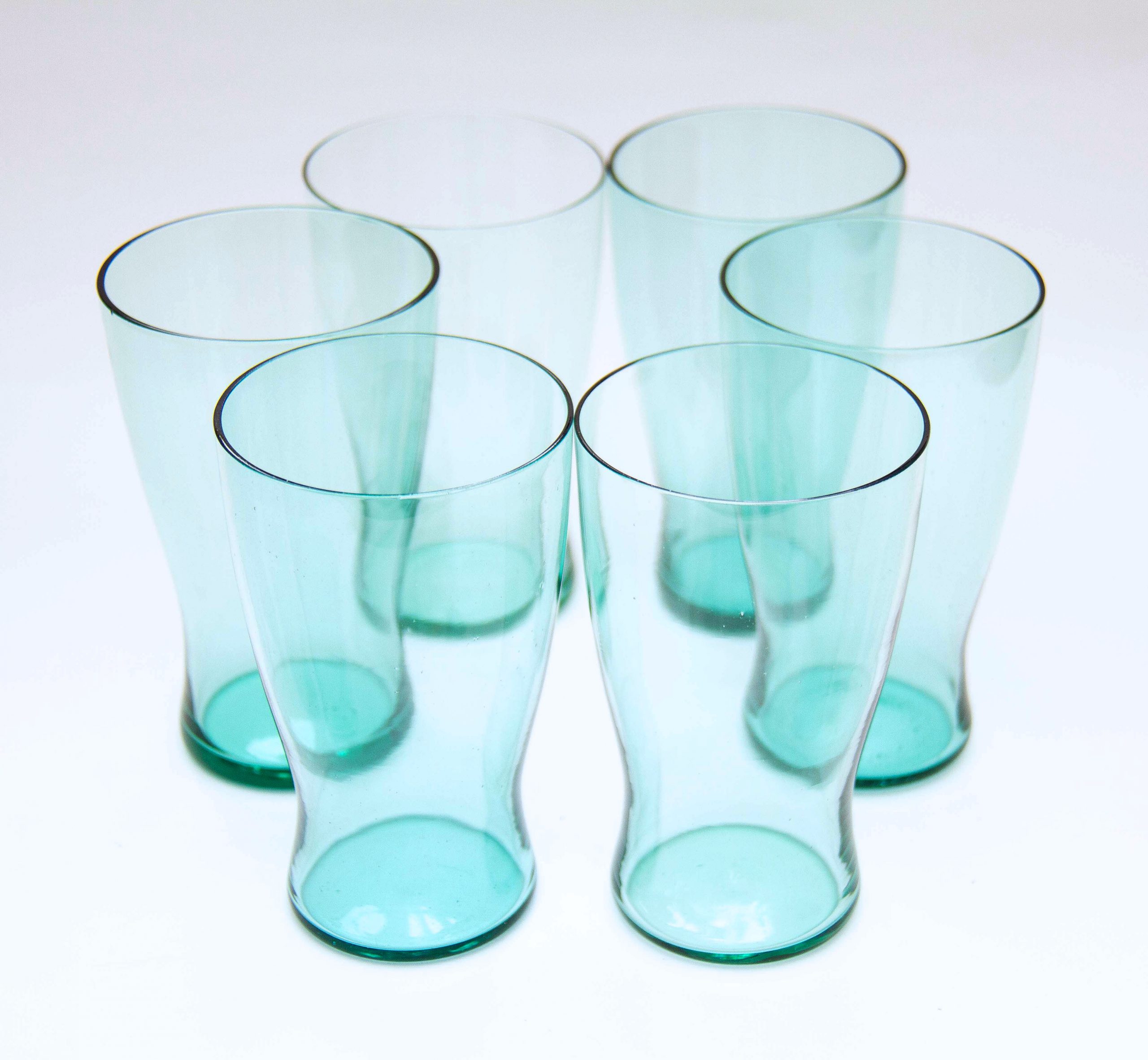 rare set of 6 Whitefriars water glasses, 6 Whitefriars Ocean Green Glass Tumblers, Water Glasses 1960’s