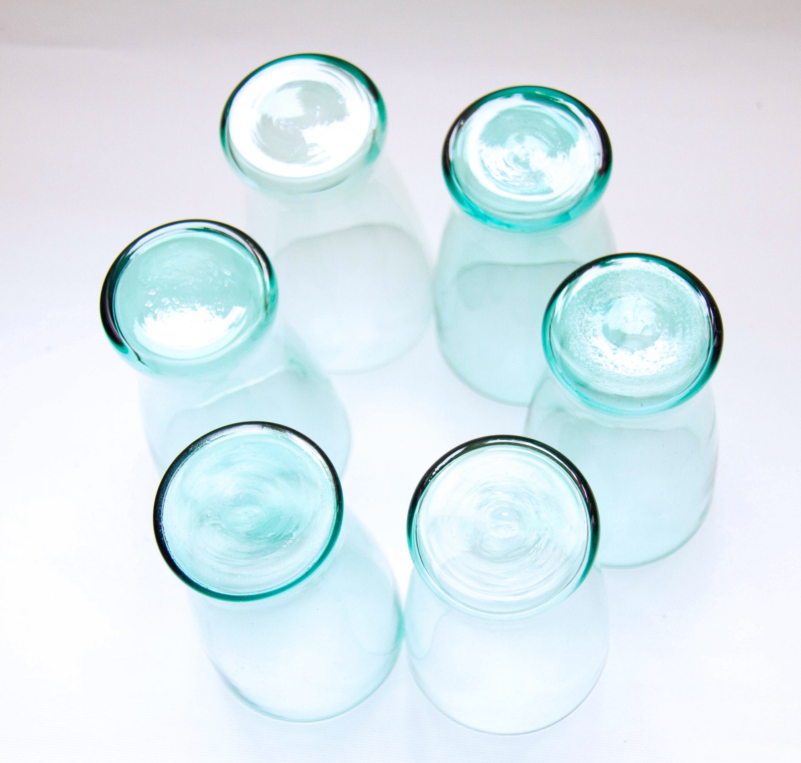 rare set of 6 Whitefriars water glasses, 6 Whitefriars Ocean Green Glass Tumblers, Water Glasses 1960’s