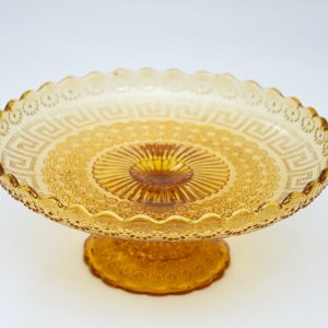 Elegant Amber Pressed Glass Pedestal Cake Stand