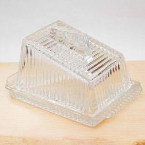 Art Deco Clear Glass Cheese or Butter Wedge Shape Dish With Lid