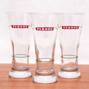 3 Retro Pernod Tall Flare Top Drinking Glasses