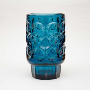 Jan Sylwester Drost Mid Century Blue Glass Geometric Vase 2315 Zabkowice Glassworks