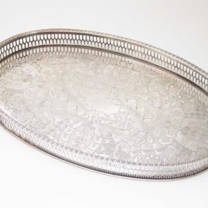 Viners Alpha Plate Silver Plated Oval Chased Galleried Tray